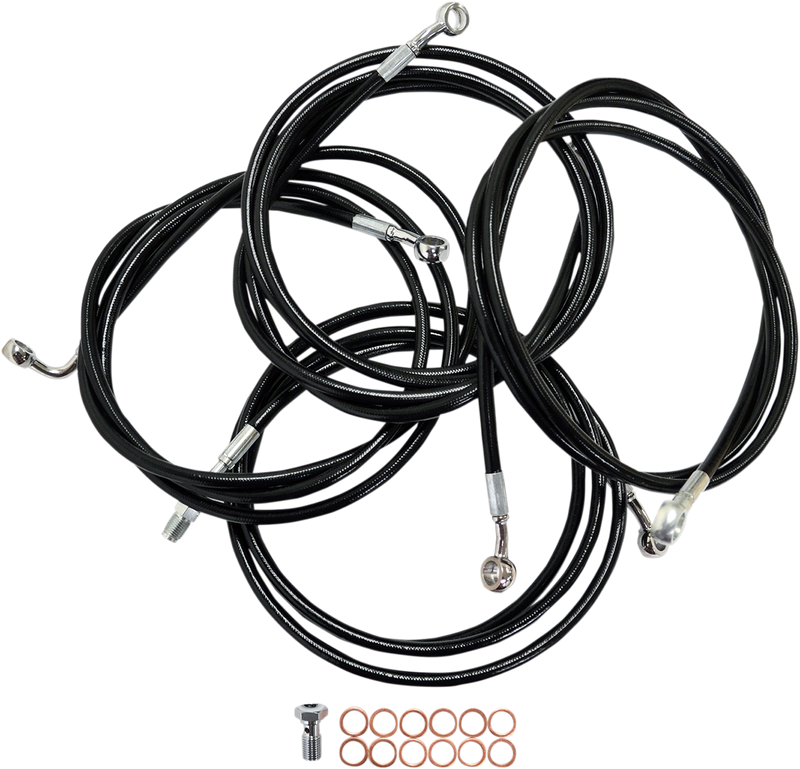 LA Choppers Standard Black Vinyl Braided Handlebar Cable/Brake Line Kit — Ape Hanger - Hardcore Cycles Inc