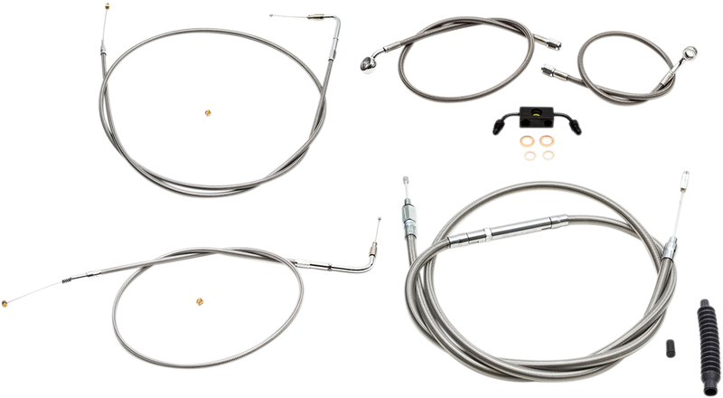 LA Choppers Complete Stainless Braided Handlebar Cable/Brake Line Kit — Cable Kit – 18 - Hardcore Cycles Inc