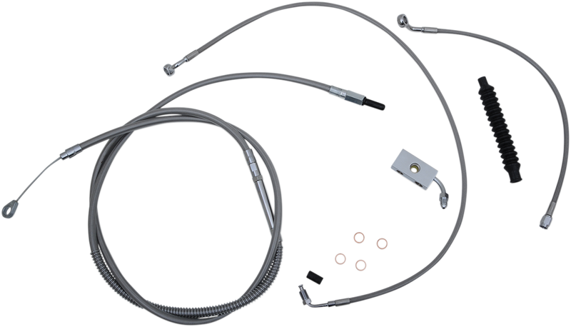 LA Choppers Complete Stainless Braided Handlebar Cable/Brake Line Kit — Cable Kit – 15 - Hardcore Cycles Inc