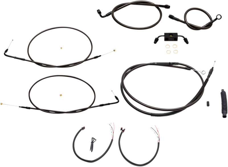 LA Choppers Complete Midnight Braided Handlebar Cable/Brake Line Kit — Mini Ape Hanger - Hardcore Cycles Inc