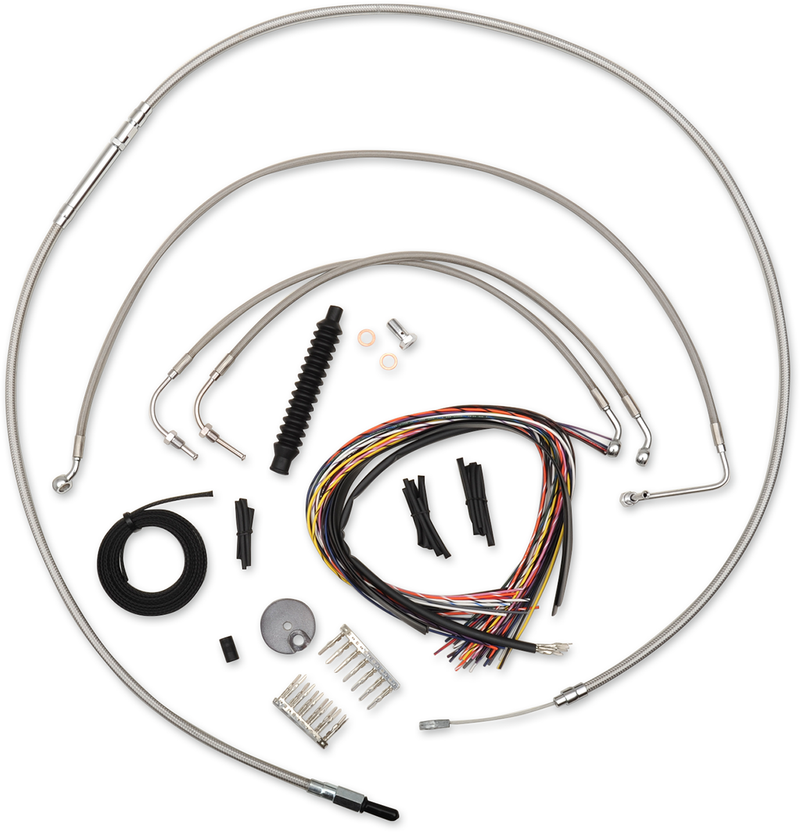 LA Choppers Complete Stainless Braided Handlebar Cable/Brake Line Kit — Cable Kit – 18 - Hardcore Cycles Inc
