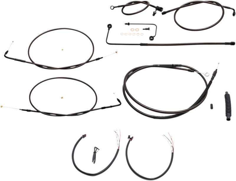 LA Choppers Complete Midnight Braided Handlebar Cable/Brake Line Kit — Stock - Hardcore Cycles Inc