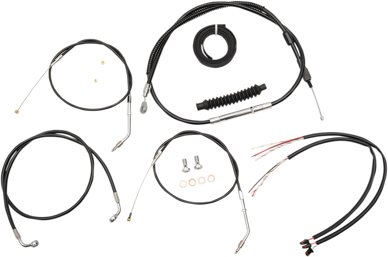 LA Choppers Complete Black Vinyl Braided Handlebar Cable/Brake Line Kit - Hardcore Cycles Inc