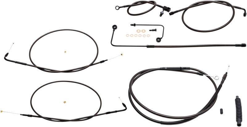 LA Choppers Standard Midnight Braided Handlebar Cable/Brake Line Kit — Ape Hanger - Hardcore Cycles Inc