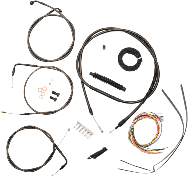 LA Choppers Complete Midnight Braided Handlebar Cable/Brake Line Kit — Stock - Hardcore Cycles Inc